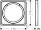 Flache quadratische Halterung mit zentraler Öffnung, im Design von Hansgrohe, die für verschiedene Anwendungen verwendet werden kann. Abmessungen sind nicht angegeben.